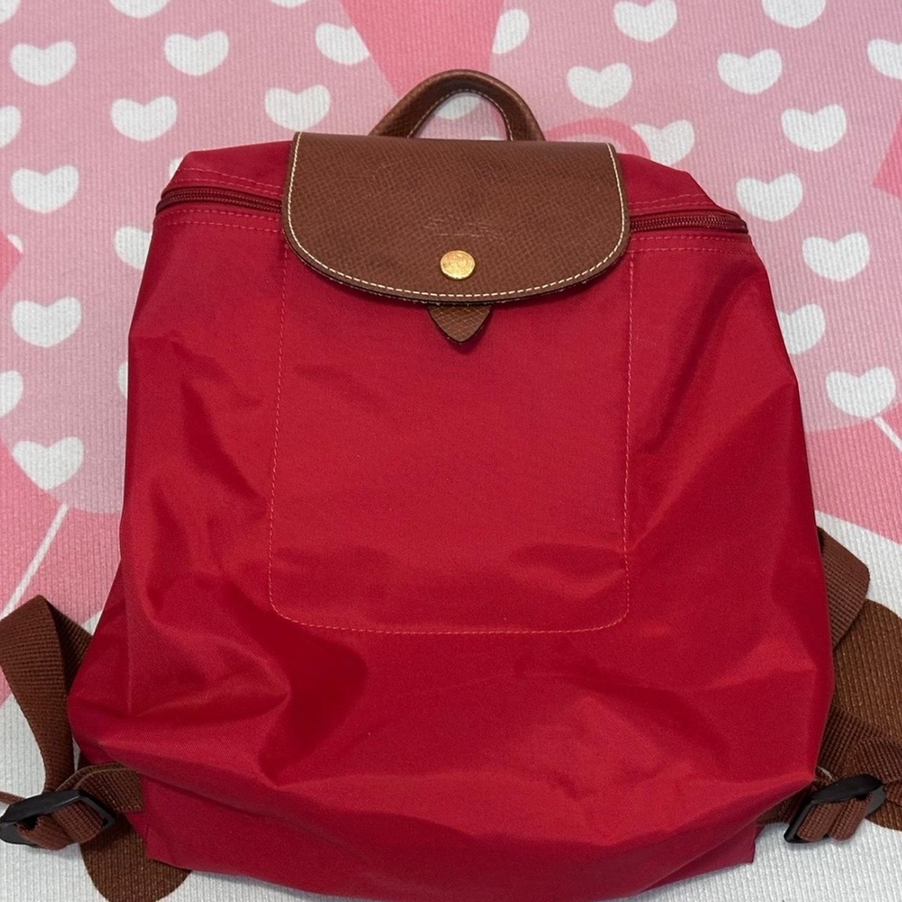 Longchamp Red Backpack with Brown Details